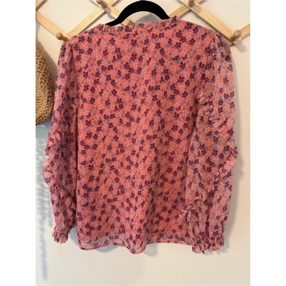 Talbots Floral Ruffle Sleeve Blouse LP Pink Tie Neck Top - Picture 7 of 7